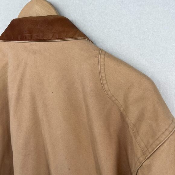 ORVIS Jacket Mens L Chore Barn Coat Houndstooth Lined Leather Trim Hunting Brown - Picture 10 of 16